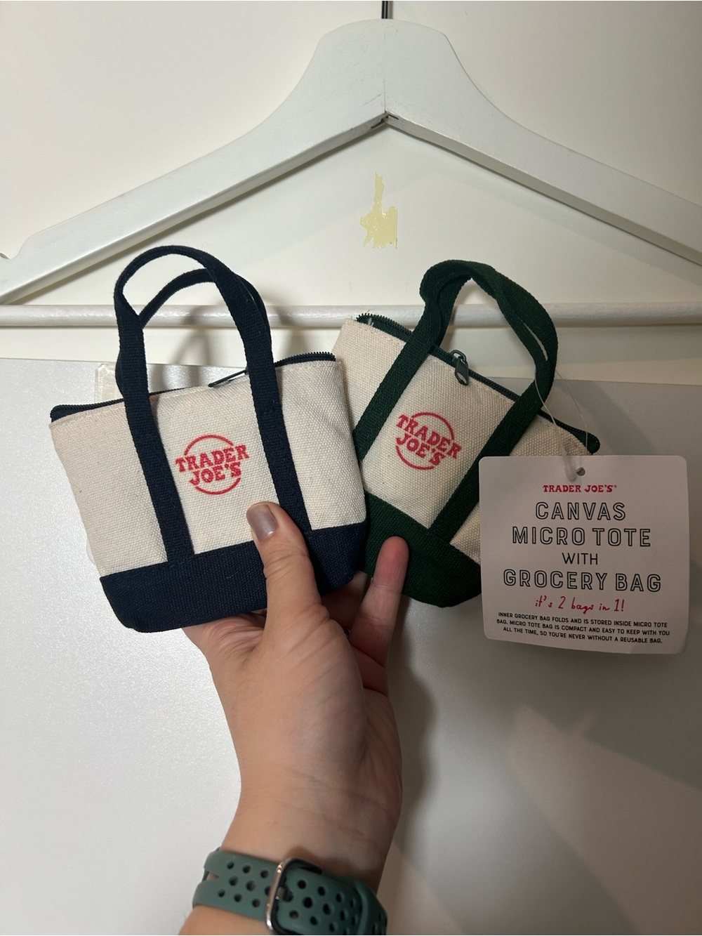 Trader Joe's Canvas Micro Tote Set - Navy & Forest Green